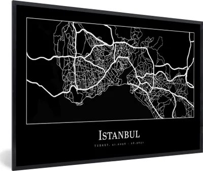 Produktbild von MuchoWow® Gerahmtes Poster Stadtplan - Istanbul - Karte 90x60 cm - Poster mit Schwarzem Bilderrahmen Wandposter Rahmen Foto Bilder - Fotorahmen - Foto-Plakat