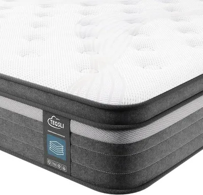 Imagen del producto de Colchón de muelles con gel, 140x200 cm, 25 cm de altura, colchón de 9 zonas, firmeza H3 y H4, colchón de muelles ortopédico y ergonómico con gel y espuma viscoelástica