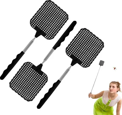 Zdjęcie produktu dla Czarny - zestaw 3 sztuk - teleskopowa packa na muchy, solidna packa na muchy, czarna packa na muchy, teleskopowa packa na muchy, komary i owady