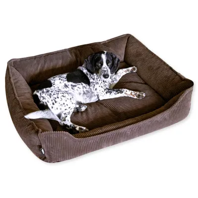 Produktbild von 4L Textil HUGO Orthopädisches Hundebett aus Cord Premium-LINE Hundekorb mit Bezug (80x60 cm, Dunkelbraun)