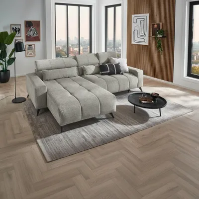 Produktbild von Polstergarnitur >Bali< elektr. Sitztiefenverstellung, Bezug silbergrau - 267x95x185 (BxHxT)