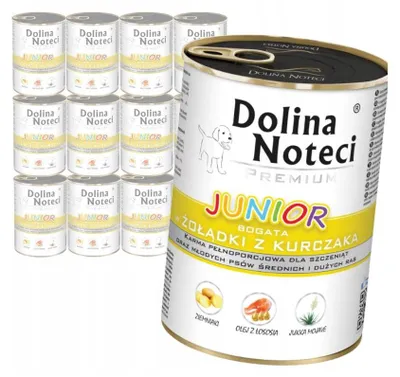 Produktbild von Dolina Noteci Premium Junior 12x400g Nassfutter für Welpen mittelgroßer und großer Rassen, reich an Hühnermägen
