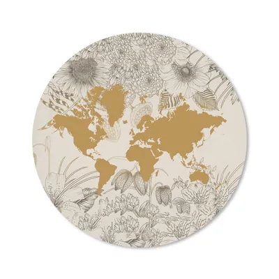 Produktbild von MuchoWow® Mauspad Mousepad Weltkarte - Blume - Gold 50x50 cm - Mousepads - Maus Mat - Pad - Mausunterlage - Vinyl