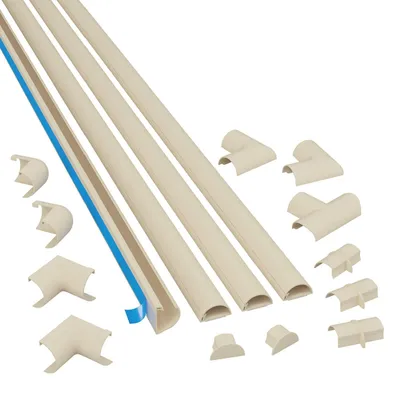 Obrázok produktu pre D-Line 20x10 mm, kábelový kanál, balenie 4 kusy, 4 metre, polkruhový profil, samolepiaca krytka na káble, možnosť prelakovania, systém kabeláže – 4 kusy, 20 mm (šírka) x 10 mm (výška) x 1 meter, vrátane príslušenstva – farba: magnolia – rozmery: 20x10 mm