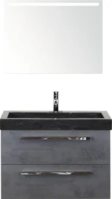 Produktbild von Sanox Badmöbel-Set Seville BxHxT 81 x 170 x 45,5 cm Frontfarbe betonanthrazit mit Waschtisch Naturstein schwarz, Waschti