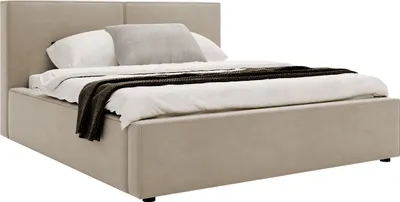 A bed with bedding and a throw blanket, shown against a white background.