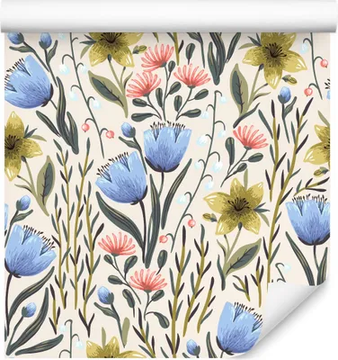 Produktbild von 10m VLIES TAPETE Rolle Natur Blumen Tulpen Blätter Wiese Gemalt Flora XXL