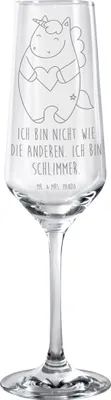 Produktbild von Mr. & Mrs. Panda Glas Einhorn Herz - Transparent - Geschenk, Unicorn, Bunt, Lustig, Sektglas, Champagnerglas, Sektflöte, Einhörner, Trinkglas, mit Gravur