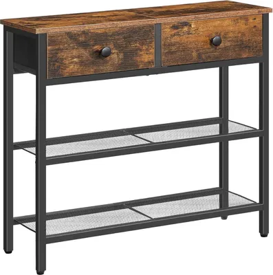 Produktbild von Schmaler Konsolentisch mit Schublade und Ablagen Vintagebraun-Schwarz