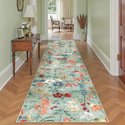 Obrázok produktu pre Koberec do chodby, 80x400 cm, zelený, umývateľný, polyester, protišmykový