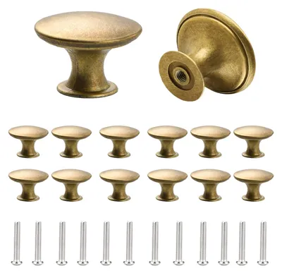 Produktbild von 12 Stück Knöpfe – Vintage, runde Türknöpfe, 30 mm – Antikmessing – Schubladengriffe – Möbelknöpfe – Passende Schrauben – Schubladengriffe