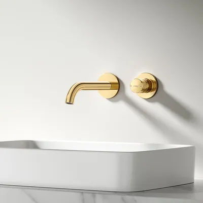 Produktbild von EMKE Unterputz Wandarmatur, 360° schwenkbar, 2-Loch Badarmatur aus Messing, Wandmontage für Waschbecken,288x210x70mm, Champagnergold