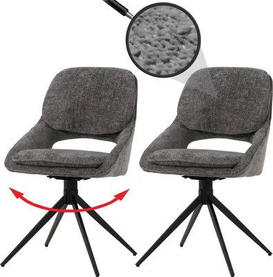 Produktbild von 2er-Set Esszimmerstuhl HWC-N73, Küchenstuhl, drehbar Auto-Return, Stoff/Textil Chenille (490g/m²)   dunkelgrau