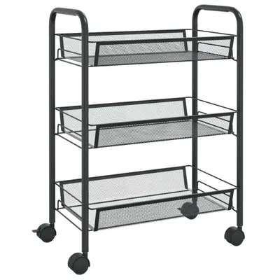 Zdjęcie produktu dla vidaXL Wózek kuchenny 3 półki czarny 46x26x64 cm żelazo