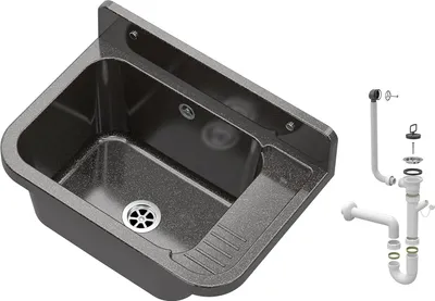 Produktbild von Granitan | Spülbecken PARON - 50 cm x 34 cm x 31 cm - Schwarz - Chemikalienbeständig und vielseitig, Ideal für Werkstatt und Garage