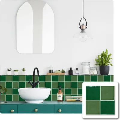 Produktbild von Famanu Fliesenaufkleber Mosaikeffekt - Grün, 15 x 15 cm, 25 Stück