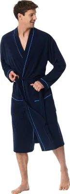 Produktbild von Schiesser Bademantel dunkelblau Original Classics blaue Paspelierung