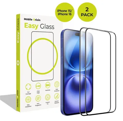 Immagine prodotto di Mobile Origin Easyglass per iPhone 15/iPhone 16, confezione da 2