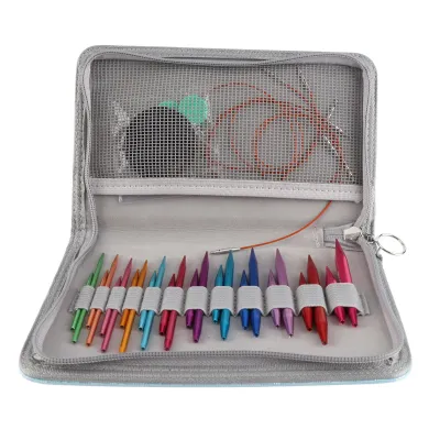 Image de Jeu d'aiguilles à tricoter circulaires de 3 à 8 mm, aiguilles interchangeables de différentes couleurs, avec pochette de rangement pour les travaux d'aiguille