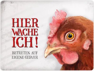 Produktbild von Metallschild XL mit Huhn Motiv und Spruch: Betreten auf eigene Gefahr ...