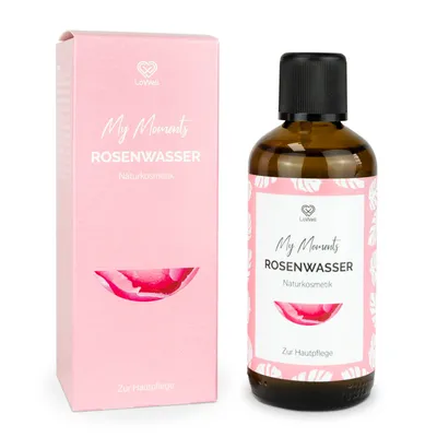 Produktbild von LoWell® 100ml Rosenwasser - natürlich und vegan - Gesichtswasser zur Pflege der Haut - gegen unreine Haut und Akne - enthält 100% natürliches Rosenöl - Naturkosmetik