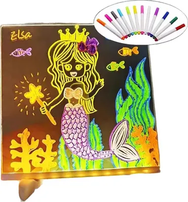 Produktbild von LED Notiztafel mit Farben, Transparente Acryl Notiztafel mit 7 Neon-Stifte und Verstellbarem Ständer, LED Zeichentafel Kinder 30x20cm, Abwischbar, Memotafel für Büro, Café, Schule, Zuhause