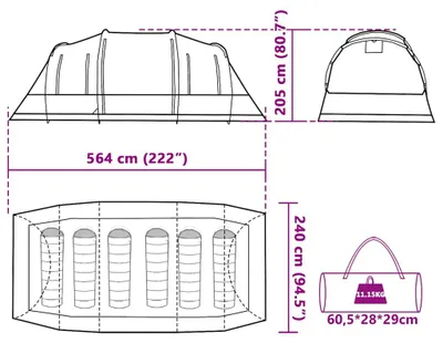 Produktbild von vidaXL Tunnel-Familienzelt 6 Personen Blau Wasserdicht