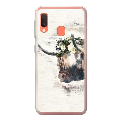 Produktbild von MuchoWow® Handyhülle Schutzhülle Hülle für Samsung Galaxy A20e Schottischer Highlander - Rauch - Blumen Silikon Softcase Handy Hülle - Abdeckung