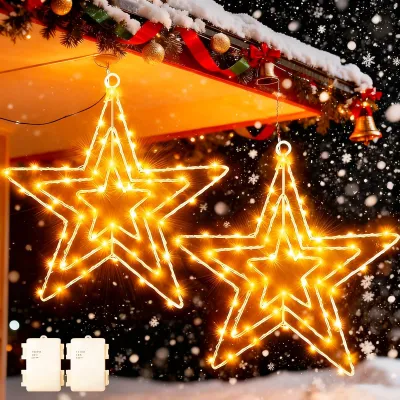 Productafbeelding van Verlichte kerstster - Set van 2 - 75 leds - Raamverlichting - Kerstmis