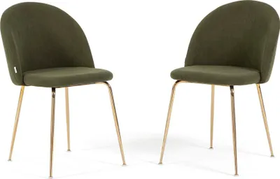 Image de Lot de 2 chaises de salle à manger rembourrées en velours côtelé, pieds en métal, design élégant pour cuisine, salle à manger, bar et restaurants - SARA - vert foncé/or