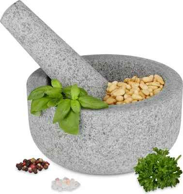 Produktbild von Famanu Granit-Mörser - 8 x 16 cm - stabiler Mörser für Kräuter und Gewürze