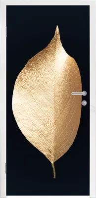 Obrázok produktu pre MuchoWow® Tapety na dvere - Samolepiaca fólia na dvere - Listy - zlaté - čierne - rastliny - - 235x95x0.1cm - Plagát na dvere - Samolepiaca fólia na