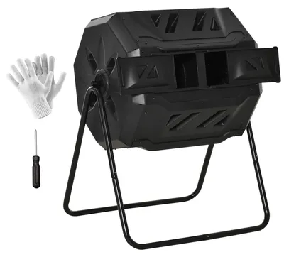 Productafbeelding van Compostbak met 2 compartimenten, inhoud 160 liter, draaibaar, 71 cm x 65 cm x 96 cm, zwart