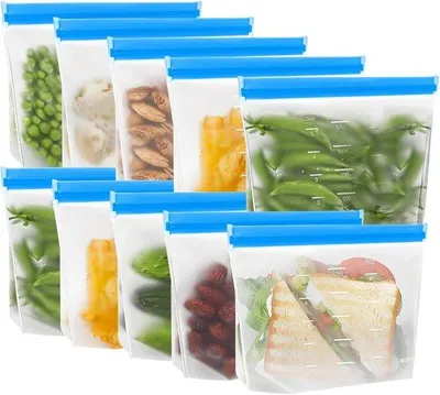 Obrázok produktu pre Sada 10 kusov opakovateľne použiteľných sáčkov na mrazenie – opakovateľne použiteľné sáčky na potraviny – sáčky na potraviny – bez úniku – bez BPA – vhodné na zeleninu, mlieko, občerstvenie
