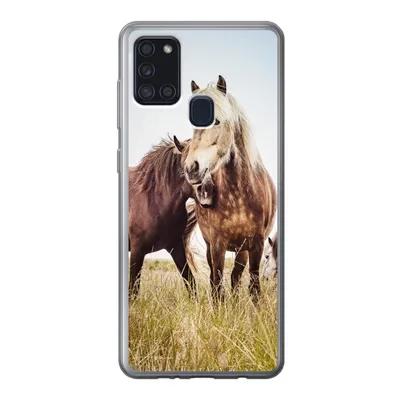 Produktbild von MuchoWow® Handyhülle Schutzhülle Hülle für Samsung Galaxy A21s Pferde - Gras - Frühling Silikon Softcase Handy Hülle - Hartschale