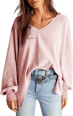 Produktbild von Damen-Tunika Oversize Waffelstrick V-Ausschnitt Beige Strickstoff Größe S