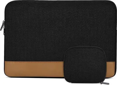 Obrázek produktu pro Obal na notebook Unyqoos® pro 15–15,6 palců (kompatibilní s MacBook Air/Pro) – nárazuvzdorný, voděodolný vnější materiál Oxford, měkká, plyšová vnitřní podšívka, zip YKK, černá barva, rozměry 39×29×2,5 cm