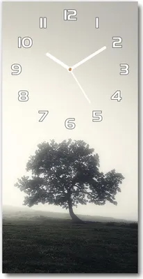 Produktbild von Wanduhr aus Glas – 30x60 cm - Glasbild - Glasuhr - Gehärtetes Glas -Baum im Nebel