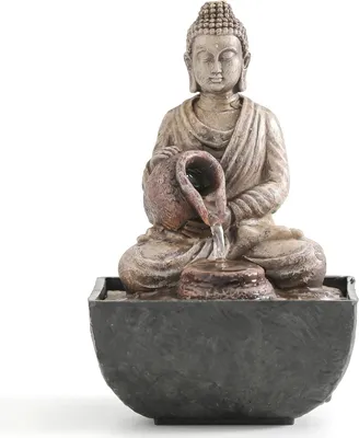 Produktbild von Zimmer- und Tischbrunnen mit Buddha-Statue aus Zen-Kunstharz für Zuhause und Büro