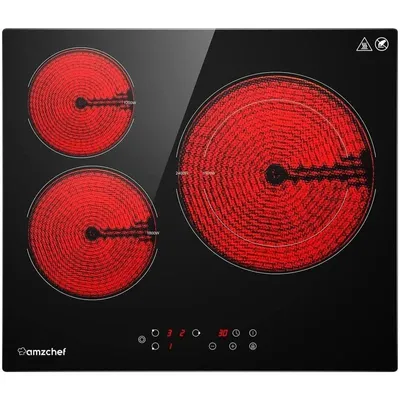 Produktbild von AMZCHEF Glaskeramikkochfeld autark 3 Kochzonen 5400W 9 Leistungsstufen mit Timer Kindersicherung Restwärmeanzeige Überhitzungsschutz 59x52 cm