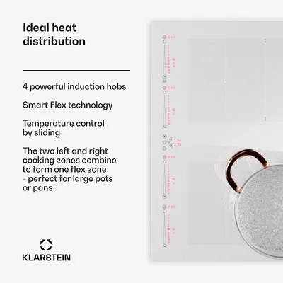 Obrázek produktu pro Klarstein indukční varná deska se 4 plotnami, sklokeramická indukční varná deska se 4 plotnami, indukční deska 7200 W, sporák s dotykovým ovládáním a ochranou proti přehřátí, efektivní sklokeramická deska