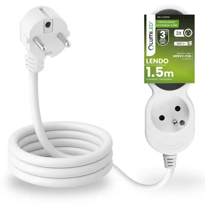 Produktbild von LUMILED Steckdosenleiste 3-Fach Steckdose Typ E, 1,5m Kabel H05VV-F3G, Weiß, Mehrfachsteckdose E Stecker  16A 3680W 250V IP20 Halterung zum Aufhängen