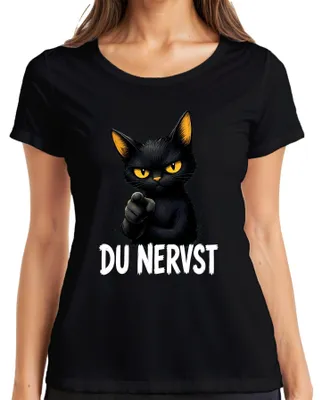Productafbeelding van Zwart katten T-shirt met de tekst "Grumpy", "Lustig" en "Sarkasme", voor dames, kleur zwart, maat XL
