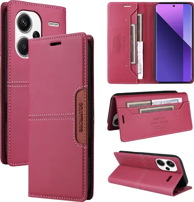 Obrázek produktu pro Pouzdro pro Xiaomi Redmi Note 13 Pro+, kožené flipové peněženkové pouzdro s přihrádkou na karty a stojánkem Červený