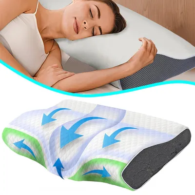Produktbild von Ergonomisches Nackenkissen Kopfkissen, 2 in 1 Orthopädisches Kissen Nackenstützkissen Memory Foam für Seiten,Rücken und Bauchschläfer