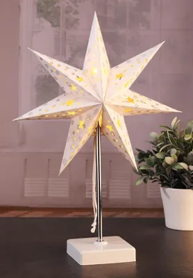 Produktbild von Standleuchte mit Papierstern "silberne Schneeflocken" warmwei