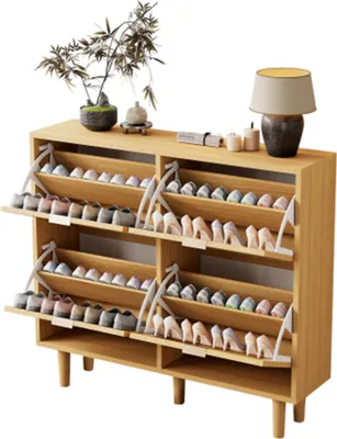 Produktbild von Schuhschrank mit 4 Klappschubladen, Schuhkommode aus Rattan mit Metallgriffen, Schuhregal für Flur, Schlafzimmer, Wohnung