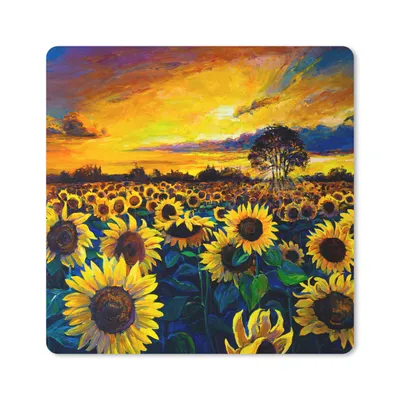 Produktbild von MuchoWow® Mauspad Mousepad Gemälde - Ölfarbe - Blumen - Sonnenblume 20x20 cm - Mousepads - Maus Mat - Pad - Mausunterlage - Desk Mat - Bureauartikeln