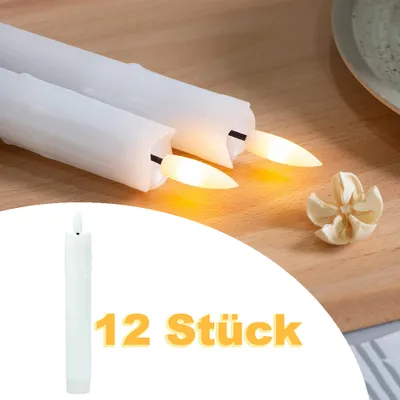 Produktbild von 12 Stück LED Stabkerzen Batteriebetrieben,19cm Tafelkerzen LED Kerzen Flammenlos Weihnachtsdeko Party Bankett Geburtstag Feiertag Halloween,Weiß