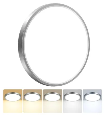 LED Deckenlampe rund 30cm, 5 Farben, IP54, 18W, Nickel